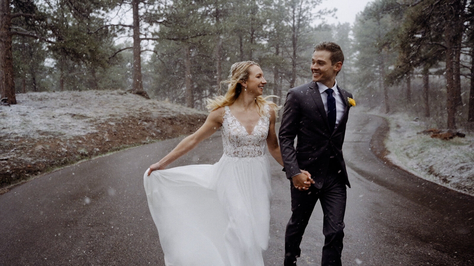 Still frame from a wedding film